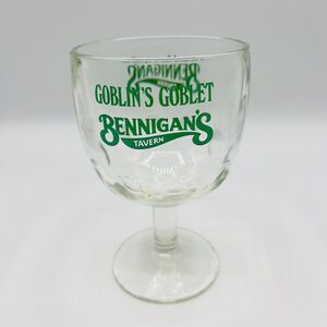 Bennigan’s Tavern Clear Glass Goblins 6 in tall Goblet Cup Thumbprint Barware